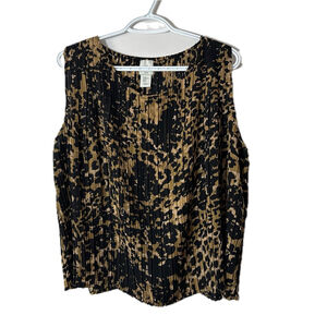 Joie Pleated Sleeveless Animal Print Chiffon Top Brown Black Womens XL Boho